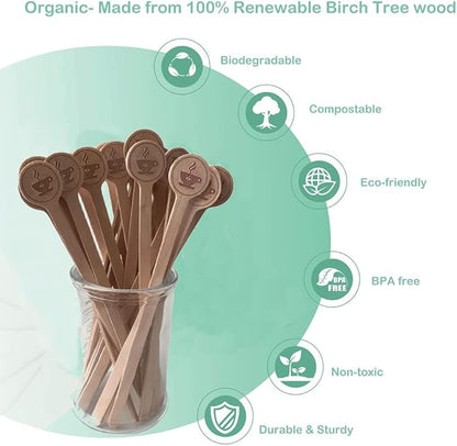 Coffee Stirrers Stir Sticks Wooden Beverage Mixer with Round Ends,Disposable Environmentally Friendly Biodegradable Cafe Grade Beverage Stir Sticks for 6 Inch Coffee Milk Cocktail Tea (100) - Image 6