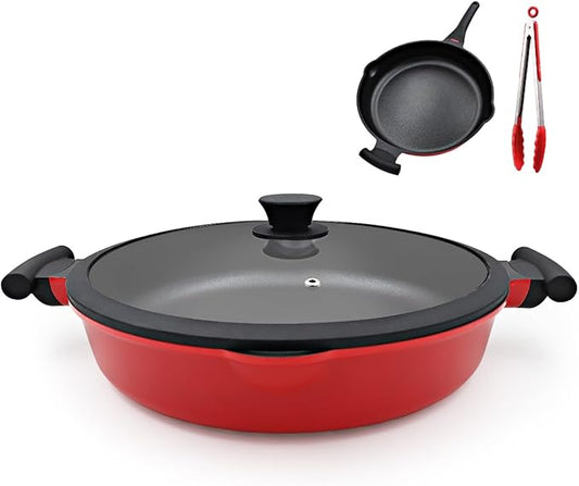 AIKENBBKK Frying Pan Skillet Nonstick with Lid, 14 Inch Large Deep Saute Pan, Big Induction Pan Non Stick, 2-1 Cooking Cookware with Helper Handle, Family Size, Suitable for All Stoves, PFOA-Free, Red by AIKENBBKK