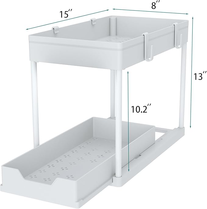 DEKAVA Cabinet, 2 Pack Under Sink Organizer, 2 Tier Sliding Bathroom Kitchen Organizer, Large White ABS Baskets, Easy Install & Clean - Image 2
