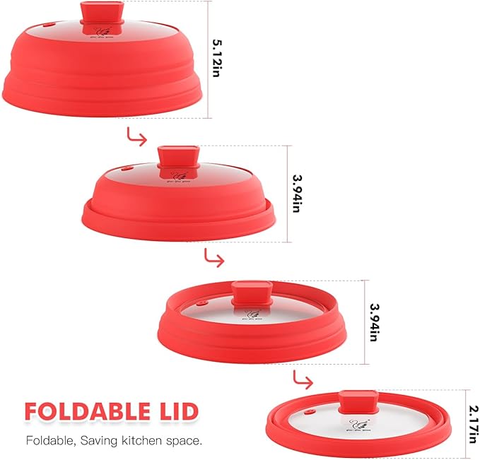 Microwave Splatter Cover Glass Splatter Guard Lid with Collapsible Silicone for Food Pot Plate Cover 10.8 inch Red - Image 3