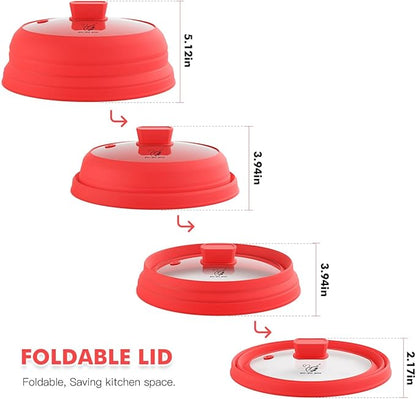 Microwave Splatter Cover Glass with Collapsible Silicone for Food Cover Plate Cover 10.8 inch with Anti-Scalding Gloves - Image 3
