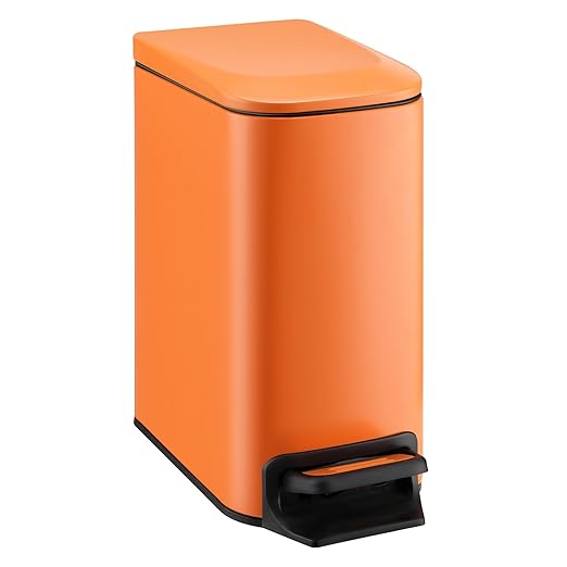 TIPGO Small Bathroom Trash Can with Lid Soft Close, 6 Liter / 1.6 Gallon Stainless Steel Garbage Can with Removable Inner Bucket, Step Pedal, Slim Trash Cans for Bedroom, Office, Kitchen (Orange) by TIPGO