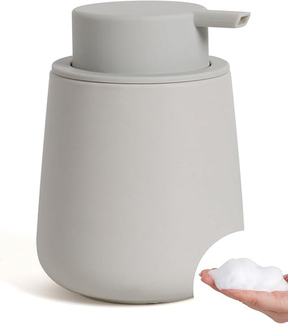 Bosilunlife Ceramic Foaming Soap Dispenser - 12Oz Bathroom Countertop Kitchen Dish Soap Pump Dispenser Foam Soap Dispenser - Matte Light Grey