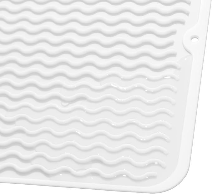 MicoYang Silicone Dish Drying Mat for Multiple Usage,Easy clean,Eco-friendly,Heat-resistant Silicone Mat for Kitchen Counter or Sink,Refrigerator or Drawer liner White M 12 inches x 12 inches - Image 9