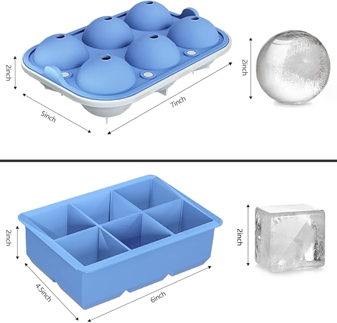 ROTTAY Ice Cube Trays (Set of 2), Sphere Ice Ball Maker with Lid & Large Square Ice Cube Maker for Whiskey, Cocktails and Homemade, Keep Drinks Chilled - Image 5