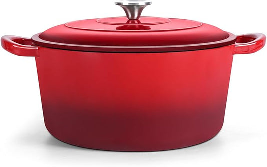 TeamFar Enameled Cast Iron Dutch Oven, 7qt Dutch Oven Pot Nonstick Cookware with Lid & Dual Handles for Bread Baking, Cooking, Oven Safe up to 500℉ & Various Stovetops, Healthy & Heavy Duty - Red by TeamFar