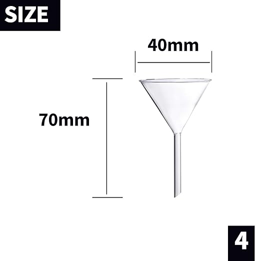 Glass Funnel Set, 4 Pcs Lab Borosilicate Glass Funnels, 100mm (170mm Length), 75mm (130mm), 50mm (90mm) & 40mm (70mm) Diameter - Image 5