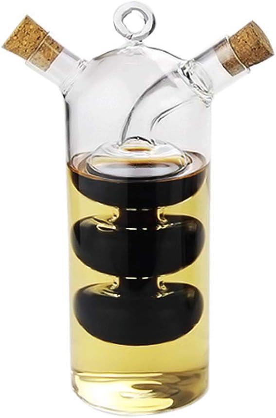 Olive Oil and Vinegar Dispenser Cruet Bottles, 2 in 1 Transparent Dual Glass for Kitchen Cooking Container by WINAKUI