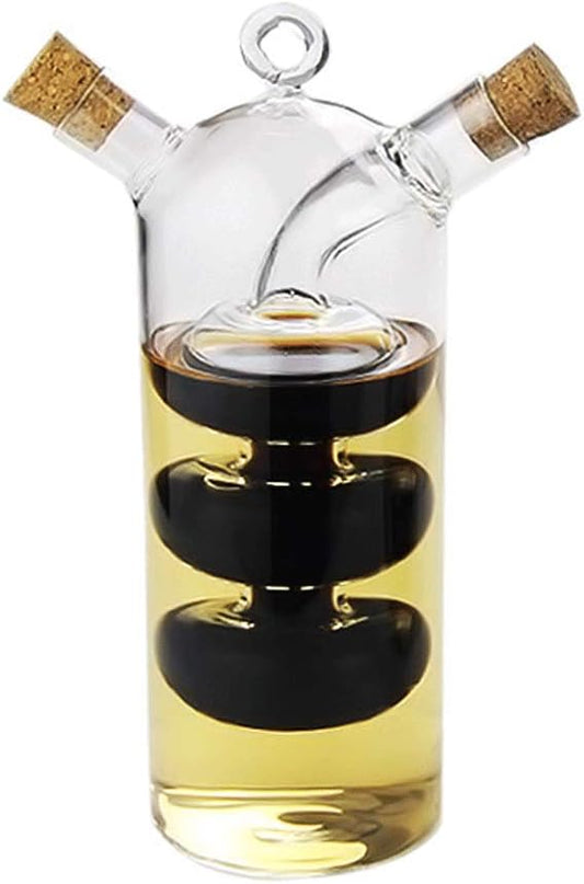 Olive Oil and Vinegar Dispenser Cruet Bottles, 2 in 1 Transparent Dual Glass for Kitchen Cooking Container by WINAKUI