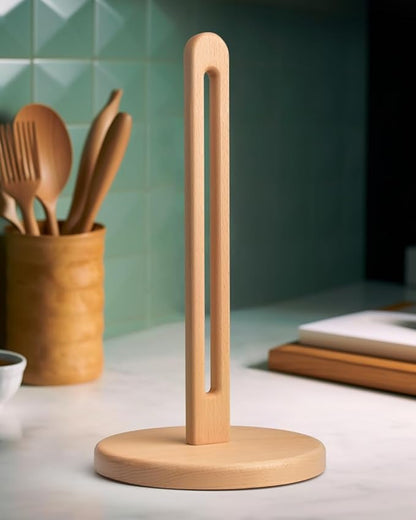 Wooden Paper Towel Holder Stand for Jumbo Roll - Stylish Kitchen Paper Rack Bathroom Towel Roll Stand Organizer, UB, Solid Wood Simply Standing Countertop Paper Roll Holder, Large by CHAUNCEYHOME