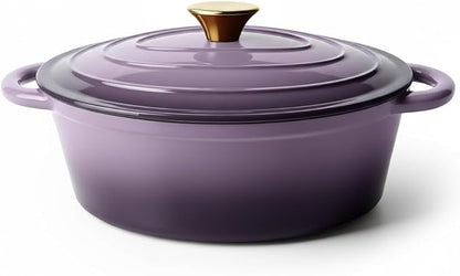 Vintage Style Oval Dutch Oven for Bread Baking, 4.5 Quart Non Stick Enameled Cast Iron Dutch Oven Pot with Lid, Oven Safe Oval Casserole with Lid up to 500°F for Baking, Braising, Stews, Roasting, Purple by Unknown