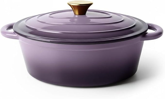 Vintage Style Oval Dutch Oven for Bread Baking, 4.5 Quart Non Stick Enameled Cast Iron Dutch Oven Pot with Lid, Oven Safe Oval Casserole with Lid up to 500°F for Baking, Braising, Stews, Roasting, Purple by Unknown