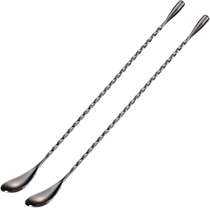 Briout Bar Spoon Cocktail Mixing Stirrers for Drink, Stainless Steel 12 Inches Long Handle, Black 2 Pieces by Briout