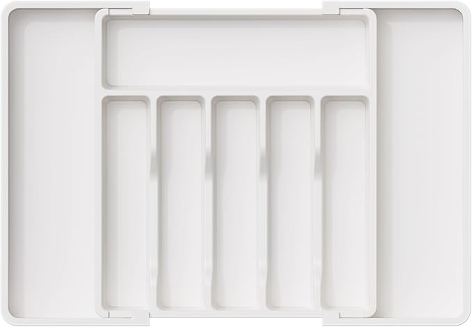 Lifewit Silverware Drawer Organizer, Expandable Utensil Tray for Kitchen, BPA Free Flatware and Cutlery Holder, Adjustable Plastic Storage for Spoons Forks Knives, 13-22 x 15", White by Lifewit