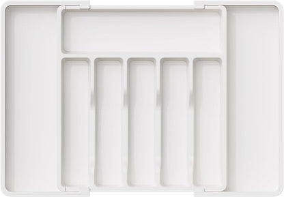 Lifewit Silverware Drawer Organizer, Expandable Utensil Tray for Kitchen, BPA Free Flatware and Cutlery Holder, Adjustable Plastic Storage for Spoons Forks Knives, 13-22 x 15", White by Lifewit
