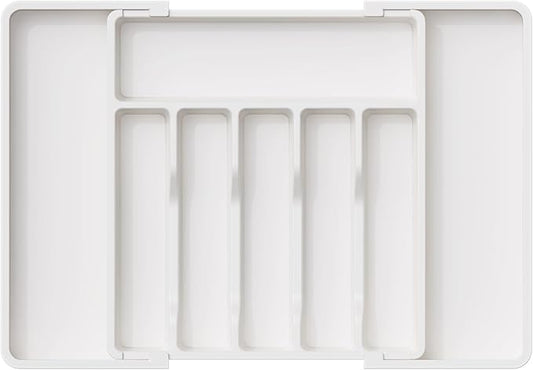 Lifewit Silverware Drawer Organizer, Expandable Utensil Tray for Kitchen, BPA Free Flatware and Cutlery Holder, Adjustable Plastic Storage for Spoons Forks Knives, 13-22 x 15", White by Lifewit