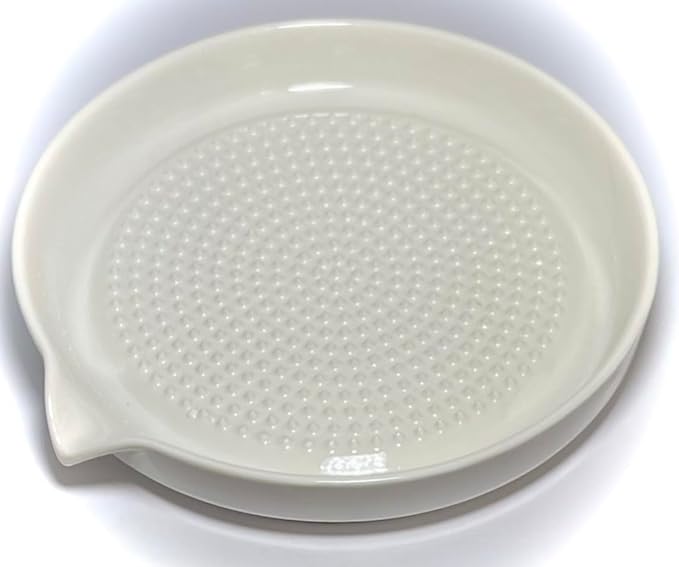 BonCera, Premium Ceramic Garlic Grater Plate 3-Piece Set - White Modern Design and Style - For Garlic, Ginger, Chocolate, and more! - Comes with 6.5" Plate, Peeler, and Brush