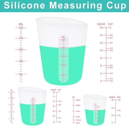 6 PCS Silicone Cup Set, 500ml, 250ml and 125ml for Epoxy Silicone Measuring Cups, Non-Stick Mixing Cups, Casting Molds, Jewelry Making,with Marking Ounces/ml