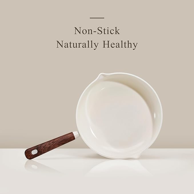 CAROTE Nonstick Frying Pans Skillets, Ceramic Coating Non-Stick Frying Pans Set, 5 PCS, Non-toxic Healthy & PFOA Free, Induction Compatible, 8+9.5+11 Inch with Colander Lid and Spatula, Cream White - Image 4