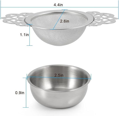 Picowe 4 Pack Tea Strainer Bowl, Stainless Steel Sliver Tea Strainers for Loose Tea Fine Mesh for 2.5-4 Inch Cup Mouth