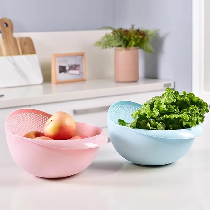Rice Sieve Plastic Colander Kitchen Drain Basket with Handles Rice Bowl Strainer Strainer Basket Sink Drain Kitchen Tools (pink)