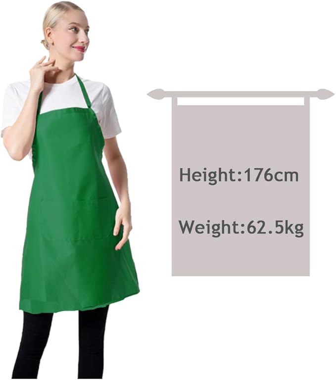 Total 12 PCS Plain Bib Blackish Green Bulk Aprons for Women Men Adult with 2 Front Pockets-BBQ Dad Grilling Cooking Apron (green-12pcs) - Image 6