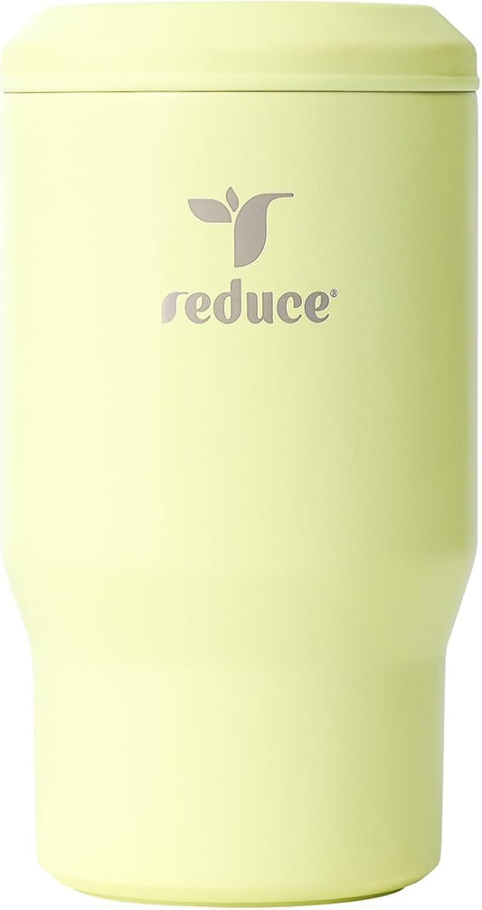 Reduce 4-in-1 Drink Cooler - Versatile Can & Bottle Holder with Vacuum Insulation - Keeps Drinks Cold Up to 4 Hours - Includes Bottle Opener - Fits Cupholders & Dishwasher Safe - 14oz - Lemon Luau