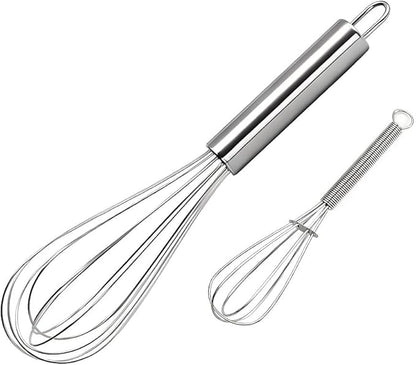10 inch Stainless Steel Whisk, 5 inches for mixing small amounts of liquids, milkshakes, coffee, juice, etc. 2-piece set (buy 10 inches and get 5 inches as a gift) silver by FGKEIUX