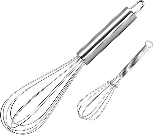 10 inch Stainless Steel Whisk, 5 inches for mixing small amounts of liquids, milkshakes, coffee, juice, etc. 2-piece set (buy 10 inches and get 5 inches as a gift) silver by FGKEIUX