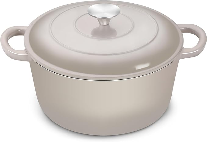 TeamFar Dutch Oven, 6QT Enameled Cast Iron Dutch Oven Cooking Pot with Lid & Dual Handles, for Bread Baking Braising Stewing, Heavy Duty & Non Stick, Oven & All Stovetops Safe - Khaki by TeamFar