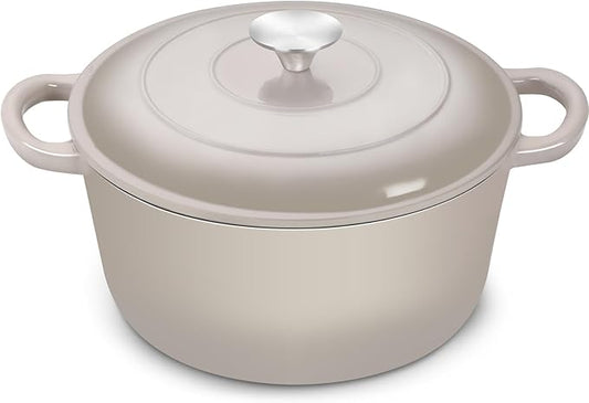 TeamFar Dutch Oven, 6QT Enameled Cast Iron Dutch Oven Cooking Pot with Lid & Dual Handles, for Bread Baking Braising Stewing, Heavy Duty & Non Stick, Oven & All Stovetops Safe - Khaki by TeamFar