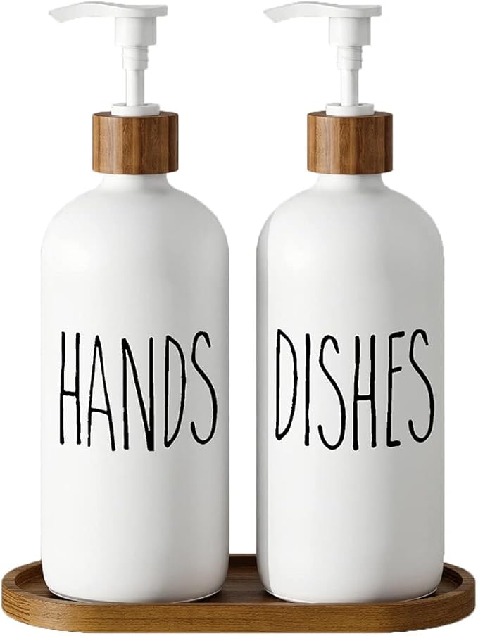 Dish Soap Dispenser for Kitchen Sink.Glass Hand Soap Dispenser, Modern Farmhouse Decor for Bathroom,Kitchen Sink Decor by Aeakey
