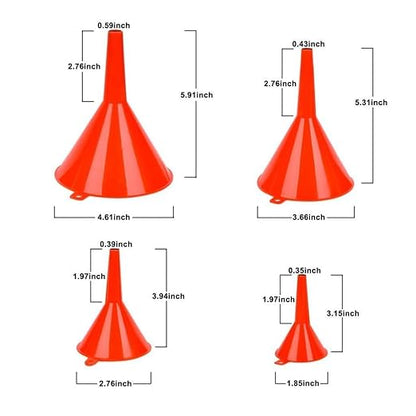 DEDC Oil Funnels, Plastic Gas Funnels Set for Car, Automotive, Kitchen, Mini Small Large Red (8pcs) - Image 2