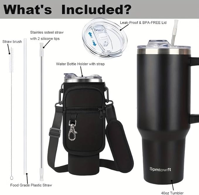 40oz Stainless Steel Double Vacuum Tumbler with Handle, Straw Lid, Carrier Bag, Purse Pouch Phone Pocket, Gym Water Bottle Travel Mug and Sleeve Holder for Men Women (Pink/blue)