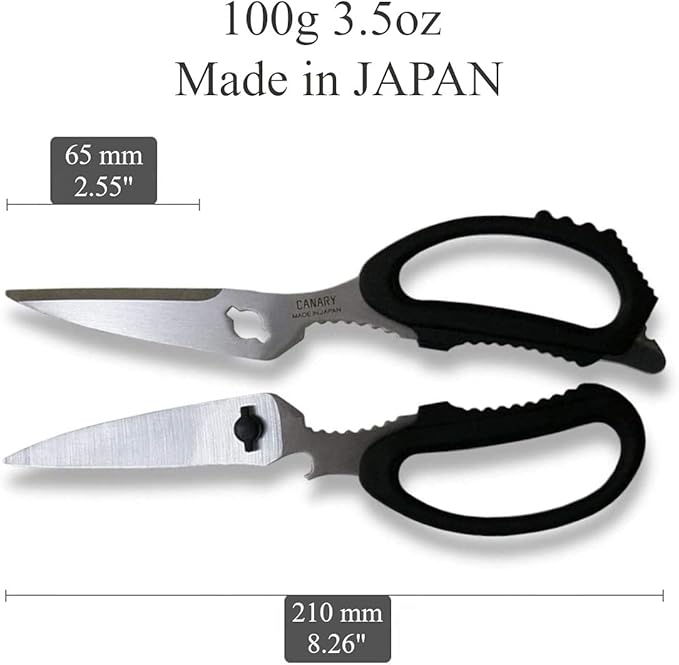 CANARY Japanese Kitchen Scissors Heavy Duty 8.2", Made in JAPAN, Dishwasher Safe Come Apart Blade, Multipurpose Kitchen Scissors, Sharp Serrated Japanese Stainless Steel, Black - Image 2