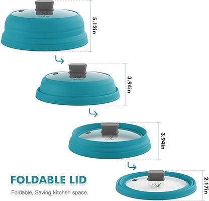 Microwave Splatter Cover Glass Cover Splatter Guard Lid with Collapsible Silicone for Food Cover Plate Cover 10.8 inch Blue - Image 3