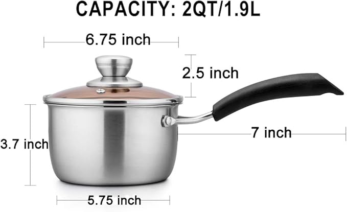 TeamFar Saucepan with Lid, 2 qt Sauce Cooking Pot Milk Pan Stainless Steel, Professional with Long Heatproof Handle for Home Kitchen Restaurant, Healthy & Non Toxic, Multi-use & Dishwasher Safe - Image 6
