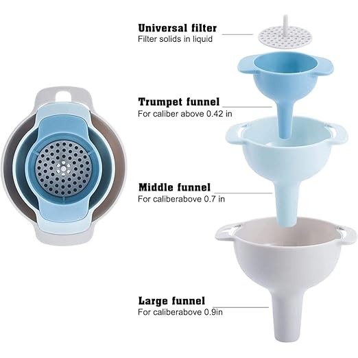 4 in 1 Funnels for Kitchen Use Filling Bottles with Detachable Strainer Filter,Small Funnel for Oil Liquid Food Powder Flour,Kitchen Essentials Accessories Tools Must Haves Products Supplies Gadgets