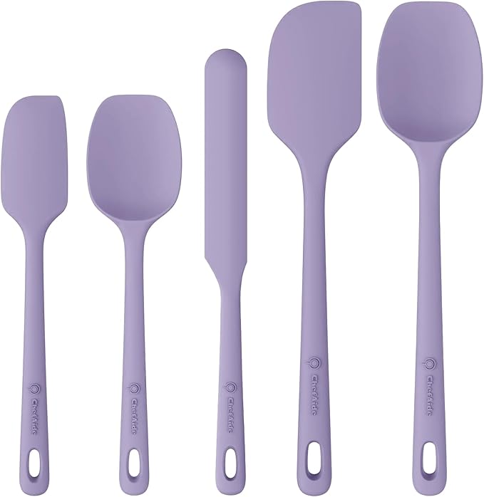 ChefAide 5 Pieces Silicone Spatula Set, Food Grade Rubber Spatula, Upgrade Strong Handle with Ergonomic Grip, Heat Resistant Up to 600°F for Nonstick Cookware, Cooking by ChefAide