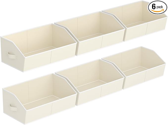 Homsorout Storage Bins for Shelves - Large Trapezoid Closet Shelf Organizer, Fabric Organization Bins with Handles, Storage Baskets for Clothes, Towel, Purse, 6 Pack, Beige by Homsorout