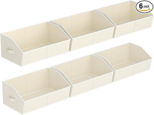 Homsorout Storage Bins for Shelves - Large Trapezoid Closet Shelf Organizer, Fabric Organization Bins with Handles, Storage Baskets for Clothes, Towel, Purse, 6 Pack, Beige by Homsorout