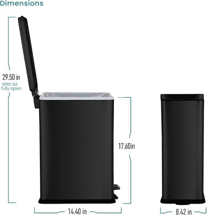 Home Zone Living 4 Gallon Slim Kitchen Trash Can with Soft Close Lid and Step Pedal, Matte Black Stainless Steel Wastebasket with Removable Bucket - Image 7