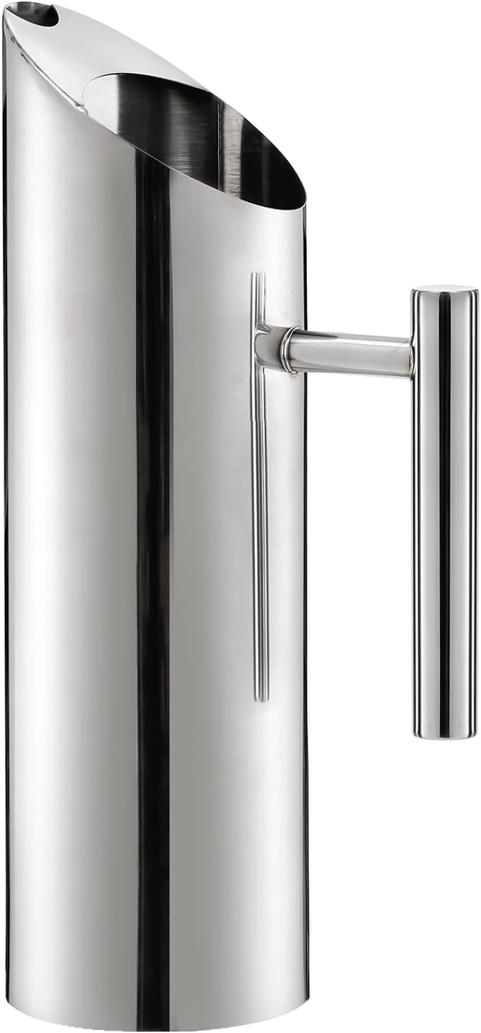 Hiceeden Stainless Steel Water Pitcher, 51oz/1.5L Modern Metal Pitcher with Ice Guard, Silver Carafe Drink Pitcher with Handle, Beverage Container for Iced/Hot Tea, Juice, Coffee, Milk by Hiceeden