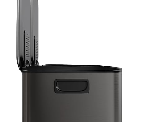 GarveeHome 2 x 4 gal Stainless Steel Double Trash Can with Lid for Kitchen, Large Dual Trash and Recycle Bin Combo, Step-on Kitchen Metal Garbage Cans, PP Inner Buckets, Liner Rim, Black - Image 6