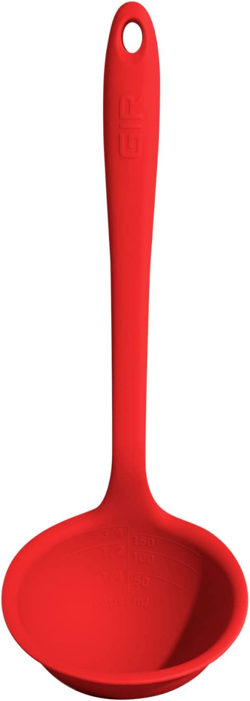 GIR: Get It Right Silicone Pasta Spoon & Ladle - 3/4-Cup Capacity - Red - Heat-Resistant to 425°F - Measurement Markings in Cups & mL - No-Drip Edge - Dishwasher-Ready by GIRGetItRight