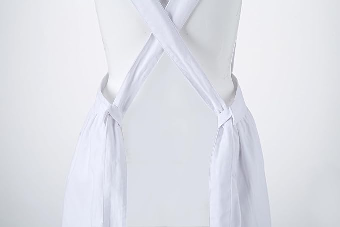 Hyzrz Retro Adjustable Ruffle Aprons with Pockets for Women Girls Vintage Cross Back Pinafore Dress Maid Costume Apron