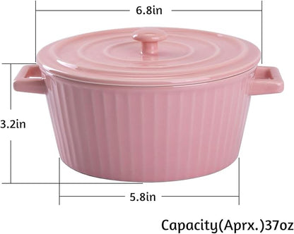 WHJY Pink Ceramic Casserole Dish with Lid，1 Quart Ceramic Casserole Pan for Bakeware Oven