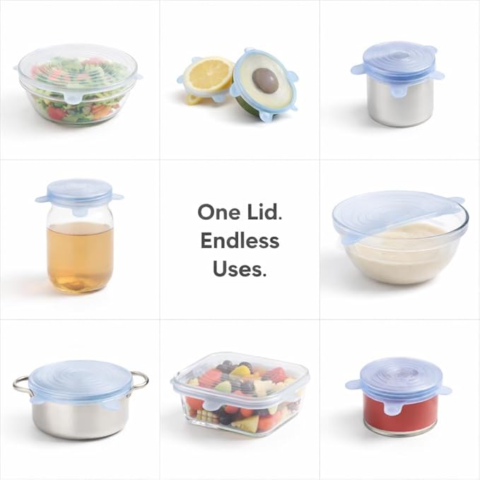 HIC Kitchen Reusable Stretch Food Storage Lids, Silicone, 13-Piece Set, Includes 12 Lids (2x 6 Sizes) Plus 1 Storage Bag - Image 5