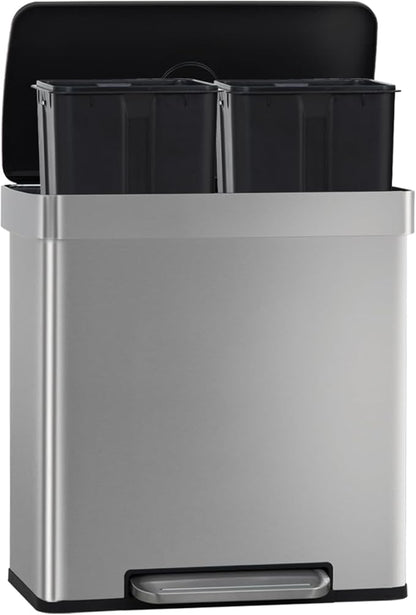 FDW 16 Gallon / 60 L Garbage Can Kitchen Trash Can with Lid for Office Bedroom Bathroom Step Trash Bin Fingerprint-Proof Brushed Stainless Steel 16 Gallon / 60 Liter by FDW
