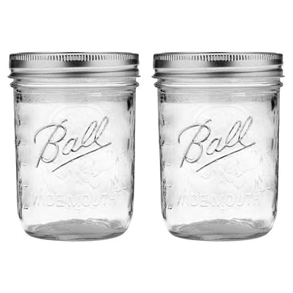 Ball Jar with Lid and Band - Pick Your Size and Color (Clear, Wide Mouth Pint - 16 oz.) Pack Of 2 by BallJar